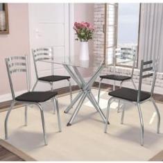 Imagem de Conjunto Sala de Jantar Mesa Tampo de Vidro Volga e 4 Cadeiras Portugal Crome Kappesberg