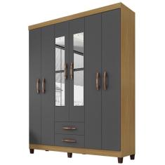 Imagem de Guarda Roupa Casal 6p Com Espelho 3562 Carvalho Grafite Incc Carvalho Grafite