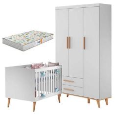 Imagem de Berço Americano E Guarda Roupa Infantil Ludmila Branco Bétula Com Colc