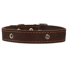 Imagem de Coleira de couro genuíno cravejada para cães, marrom, 2,5 cm de largura. Tamanho do pescoço de 33 a 44 cm