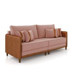 Imagem de Sofá 3 Lugares Living 212cm Pé Madeira Valença Nozes/Veludo Rosê K01 -