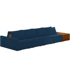 Imagem de Sofá Ilha Modular Para Sala 432cm Com Puff Dublin K01 Veludo Azul Sintético Caramelo - Lyam Decor