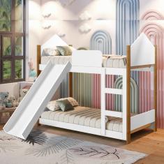Imagem de Beliche Infantil Casinha Com Escorregador Branco/ Castanho Magia Gabrielli Móveis