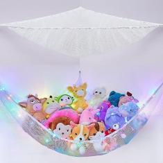Imagem de Basumee Rede de bichos de pelúcia ou rede com luz led Rede de brinquedos pendurados Rede para armazenamento de bichos de pelúcia Redes de animais para berçário quarto de crianças com control