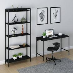 Imagem de Conjunto Home Office Industrial 2 Peças Escrivaninha com Estante Active Yescasa Preto