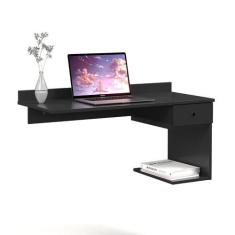 Imagem de Escrivaninha Notebook Suspensa Madri com Gaveta cor Preto - JM Casa do