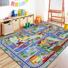 Imagem de Capslpad Tapete infantil 1,80 m x 1,50 m tapete educativo para área de jogos infantil tapete grande para carros de estrada de trânsito tapete de brinquedo para crianças tapete de berçário tapete de