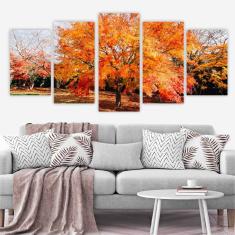 Imagem de Quadro Decorativo MDF Mosaico Paisagem Árvore Outono Folha Flor