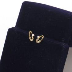 Imagem de Brinco Infantil Pedra Zirconia Dourado Prata 2 Furo Alfinete - De Cast