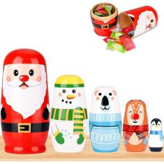 Imagem de Bonecas de nidificação de Natal, 5Pcs Madeira russa Matryoshka Doll