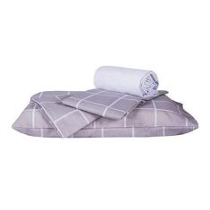 Imagem de Jogo De Lençol Solteiro 3 Peças Grid Algodão, Cinza, Marina Enxovais