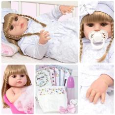 Imagem de Boneca Reborn Realista Loira Corpo 100% Vinil Com 13 Itens - Cegonha R