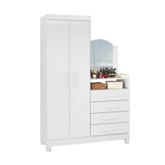 Imagem de Guarda Roupas Solteiro com 2 Portas com Cômoda 4 Gavetas e Espelho Capri Branco / Preto / Azul / Rosa