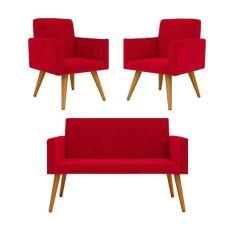 Imagem de Kit Sofá Namoradeira + 2 Poltronas Sala Estar Balaqui Decor Cor:vermelho