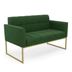 Imagem de Sofá Namoradeira Elisa Suede Verde Base Metálica Industrial Dourado - D'Rossi