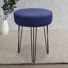 Imagem de Banqueta Puff Jullia Luxo 55cm Industrial Ferro Preto Suede Azul Marinho - Ahazzo Móveis