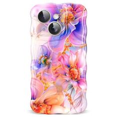 Imagem de TOKVANZ Capa projetada para iPhone 14 de 6,1 polegadas, pintura a óleo retrô, estampa floral fofa e ondulada, capa protetora de TPU macio à prova de choque para meninas e mulheres, rosa/roxo