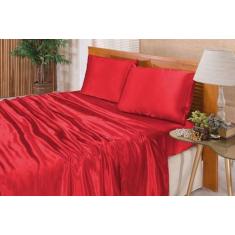 Imagem de Jogo De Lençol Casal King Cetim Seda Vermelho 4 Peças - Confecções Elb