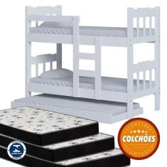 Imagem de Beliche Perola Com Auxiliar + 03 Colchões D20 88x188x12 Cor Branco