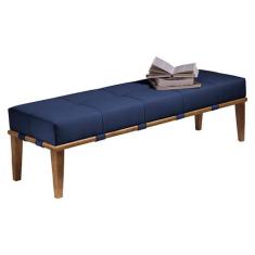 Imagem de Recamier Decorativo 140cm Martínez Veludo Pés Madeira Azul/Mel G62 - G