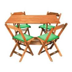 Imagem de Conjunto De Mesa Dobravel De Madeira 120x70 Com 4 Cadeiras Natural Estofado Verde