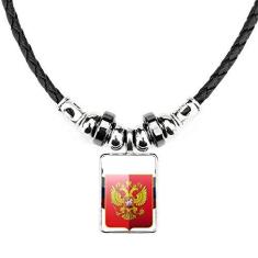 Imagem de DIYthinker Colar com emblema nacional da Rússia com pingente de corda de couro