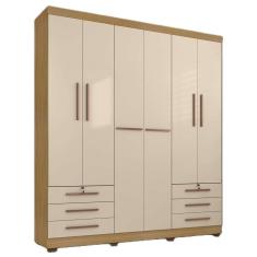 Imagem de Guarda Roupa Amsterdã 6 Portas com 6 Gavetas sem Espelho Cor Carvalho e Off White - Incorplac