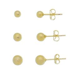 Imagem de Conjunto 3 Brincos Bolinhas Chapiscadas Banhado Moda