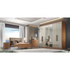 Imagem de Guarda Roupa Casal com Espelho 6 Portas 8 Gavetas - Linea-Cumaru/Fendi - Móveis Novo Horizonte