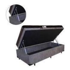Imagem de Cama Box Baú Solteiro Conforto Sintético Cinza + Colchão Solteiro Conforto Espuma D23 Com EPS 24x88x188