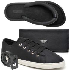 Imagem de Kit Tenis Casual Master Shoes Cadarço Sola Reta com Chinelo Carteira e