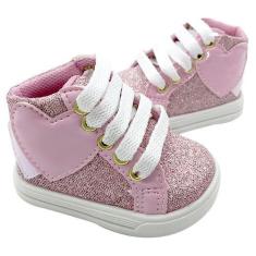 Imagem de Tênis Sapatinho Para Bebês Infantil Cano Alto Love Glitter Rosa, 20