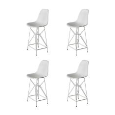 Imagem de Kit 4 Banquetas Bistrô Alta Eames Branca Base Ferro Branco - Cor: Branco