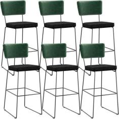 Imagem de Kit 06 Banquetas Altas Sala De Jantar Fixa Allana L02 Facto Verde Musg