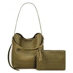Imagem de DSGUTWO Bolsa feminina de couro vegano, bolsa de ombro com alça superior e bolsas, Verde oliva