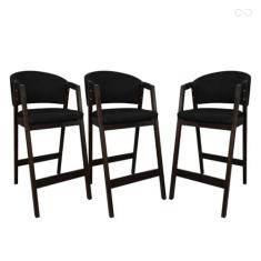 Imagem de Kit 3 Banquetas Alta para Bancada de Cozinha Ravena Madeira Maciça Capuccino Sintético Preto CCS
