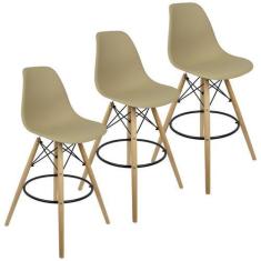 Imagem de Kit 3 Banquetas Charles Eames Eiffel Wood Design Base Fixa Madeira - L