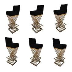 Imagem de Kit 06 Banquetas Luma Base de Ferro Sued Preto - D'Classe Decor