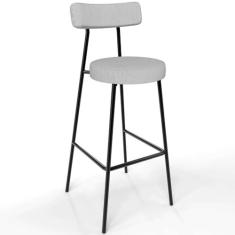 Imagem de Banqueta Alta Bar Cozinha Sala De Jantar Estrutura Em Aço Milão L02 Linho Cinza - Lyam Decor