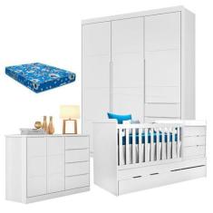 Imagem de Quarto de Bebê Blenda com Berço Multifuncional Cleo Branco Acetinado e