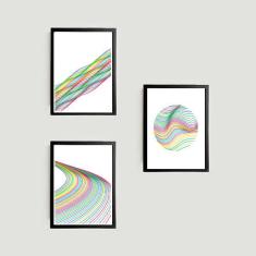 Imagem de Kit 3 Quadros Abstratos Linhas Coloridas 45x34cm