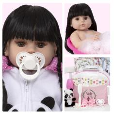 Imagem de Boneca Reborn Menina Pandinha Recem Nascida Fofa Pode Banho - Cegonha
