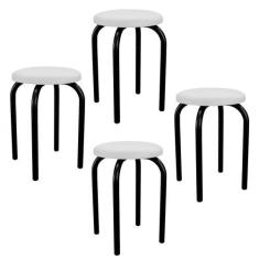 Imagem de Kit 4 Banquetas Baixas Empilháveis em Aço Maviê Sintético Branco/Preto