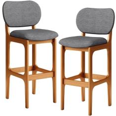 Imagem de Kit 2 Banquetas Alta Betta Imbuia Linho Cinza Escuro
