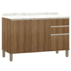 Imagem de Balcão De Cozinha Triplo Com Tampo 3 Portas 2 Gavetas 1,20m Madeirado areia Diana Luciane Av/areia