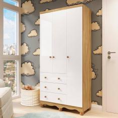 Imagem de Guarda-Roupa de Bebê 3 Portas e 3 Gavetas 100% MDF Mimo Espresso Móveis Branco Brilho/Amêndoa