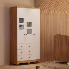 Imagem de Guarda-roupa Infantil 3 Portas com Janelas e 3 Gavetas 100% Mdf Mimo Espresso Móveis Branco Brilho/Amêndoa