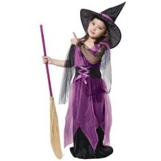 Imagem de Vestido Infantil E Adulto Fantasia Halloween Bruxa Bruxinha + Chapéu -