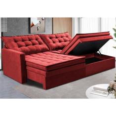 Imagem de Sofá Sem Caixa Retrátil Baú 2,00m Cama Inbox Secret Suede Velusoft Vermelho