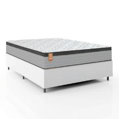 Imagem de Cama Box Colchão Casal Molas Ensacadas Real 138X188x65cm Linho Branco / Preto Inducol - Suporta Até 130Kg Por Pessoa